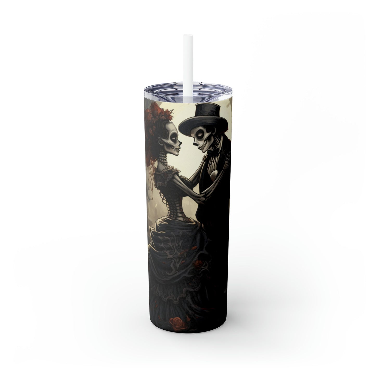 Vaso delgado artístico del Día de los Muertos con pajita de 20 oz, impresión artística tradicional del Día de los Muertos, taza de diseño para viaje y automóvil para todo uso