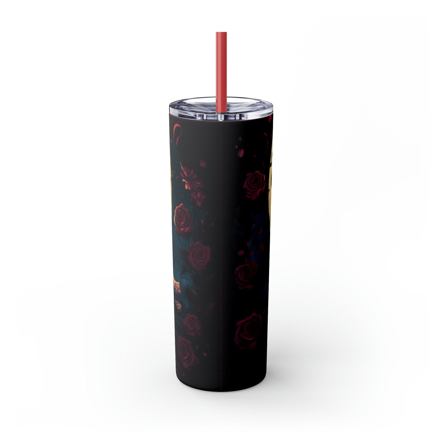 Skinny Tumbler with Straw, 20oz, Day of the dead Couple, Dia de Los Muertos, Halloween tumbler, Artistic Tumbler, Colorful Tumbler