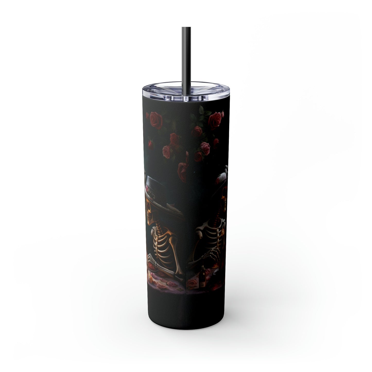 Day of the Dead 20oz Skinny Tumbler with Straw, Colorful Dia de Los Muertos Halloween Artistic Cup, Dead Mans Party Mug, Gift for Halloween