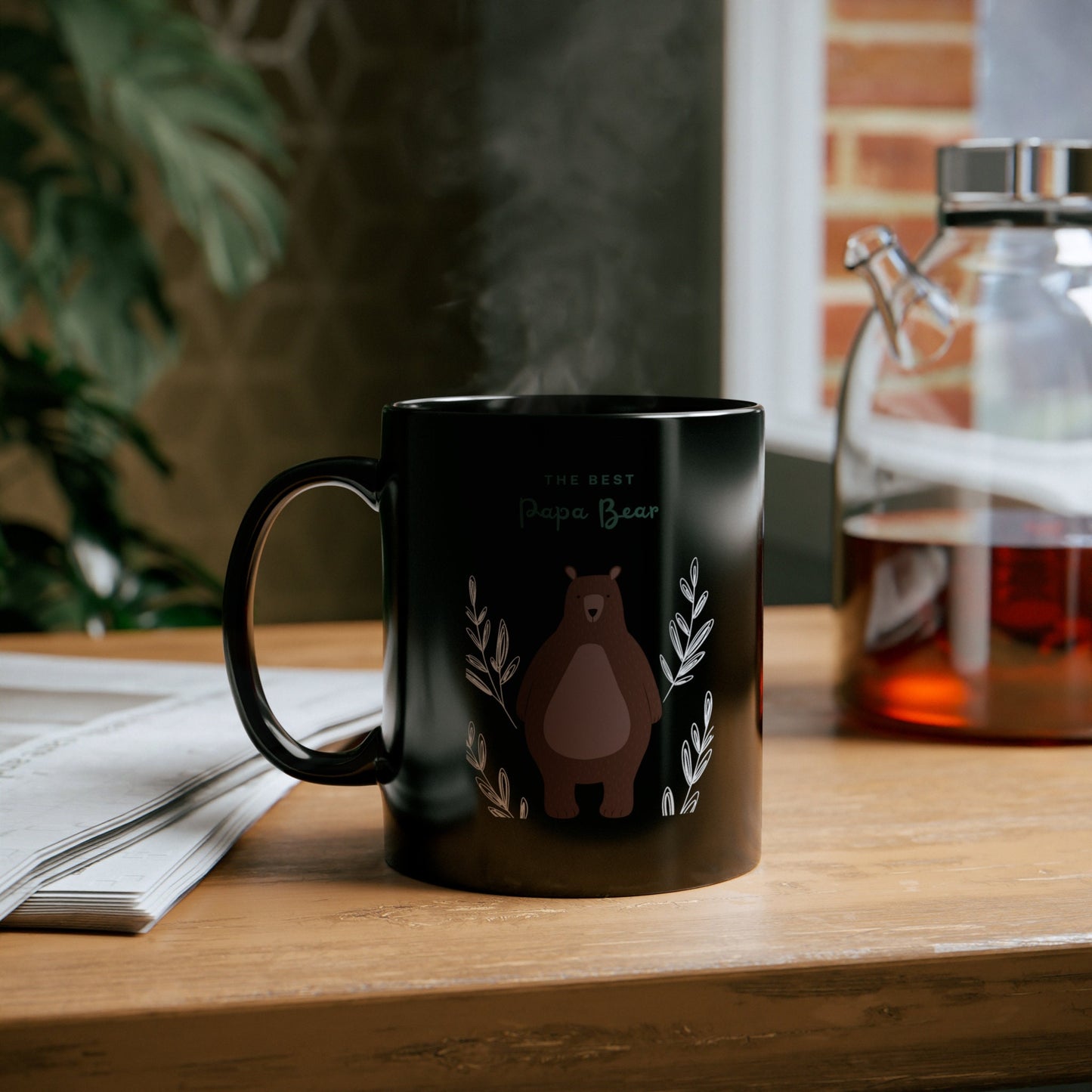 11oz Black Mug, Best papa bear office home everyday casual novelty great for dad fathers day xmas holiday thoughtful gift beverage mug