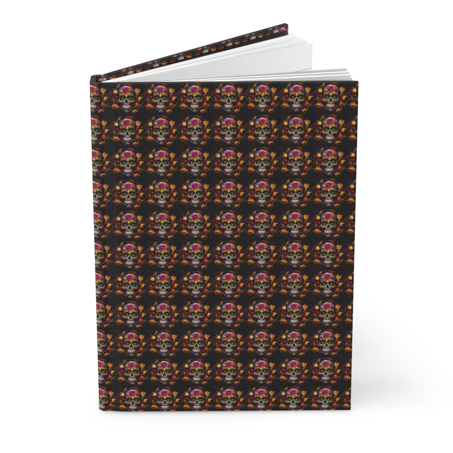 Hardcover Journal, Day of the Dead Dia de Los Muertos sugar skull floral Mexican tradion all over pattern design theme diary wrtiting book
