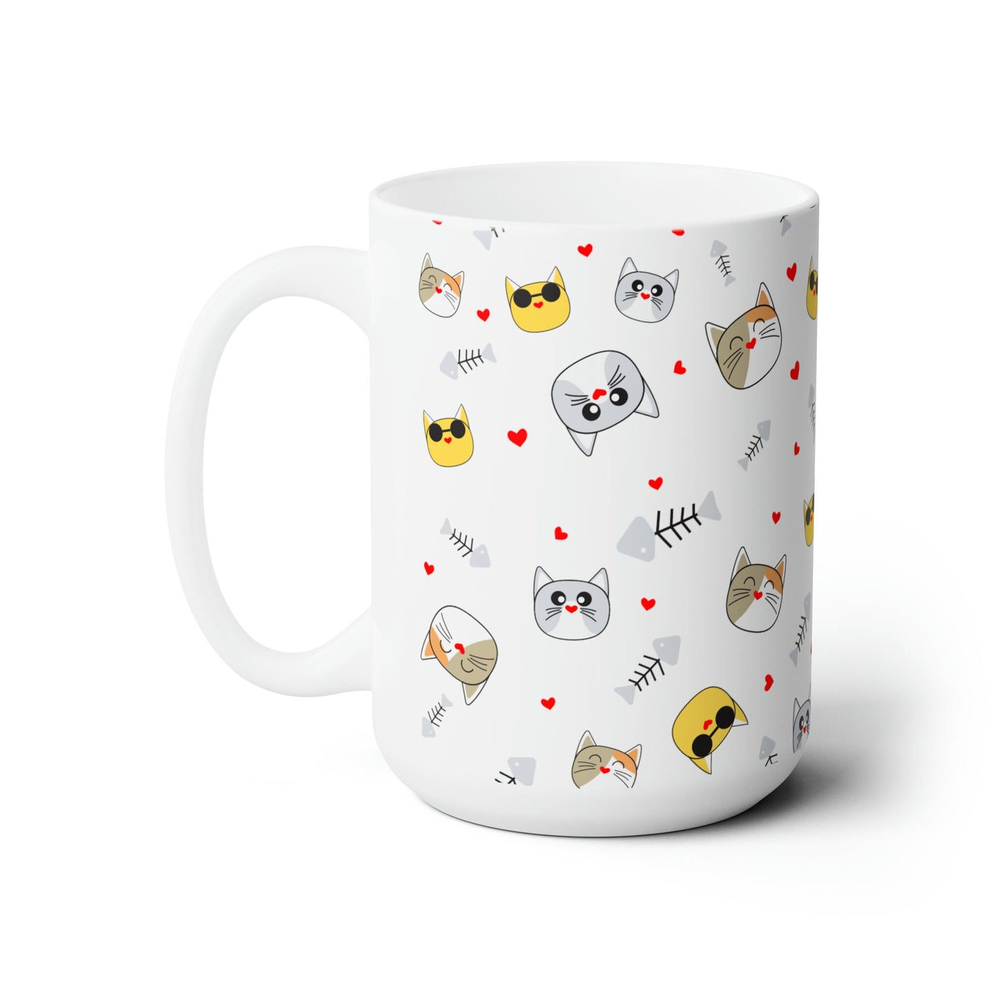 Ceramic Mug 15oz, Kitty Mug, Patter Mug, Coffee Mug, Novelty Mug, Animal Print Mug, White mug, Colorful Mug