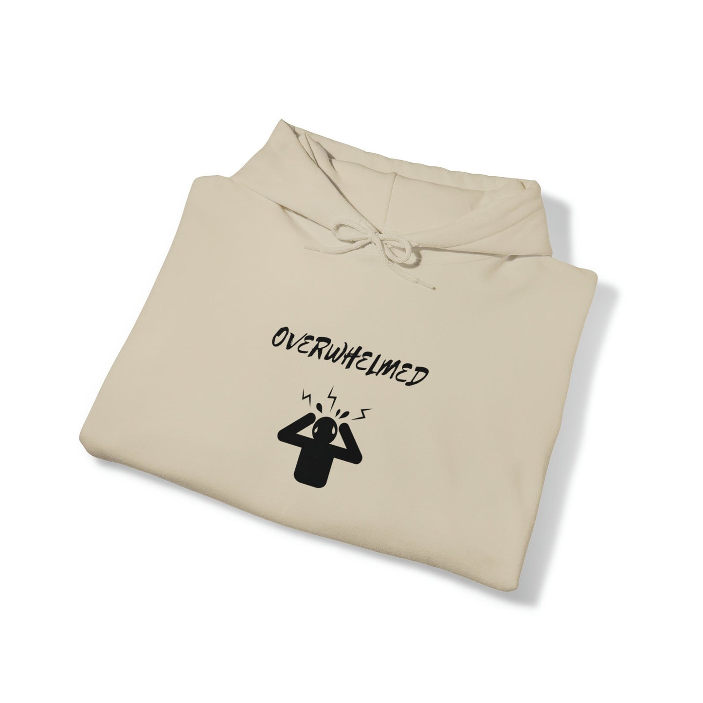 Overwhelmed Unisex Heavy Blend Hooded Sweatshirt, Humor fun casual cozy comfy lounge hoodie sweater casual him her wear great holiday gift