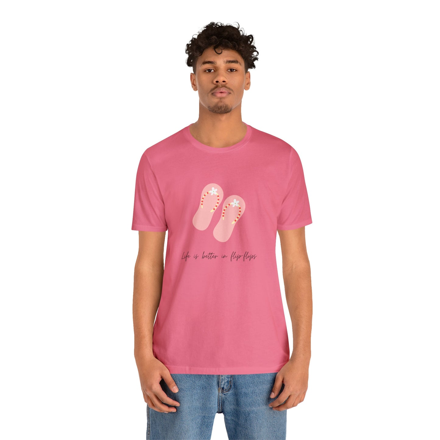 Pink Unisex Flip Flop Tshirt, Fun Summer Tshirt, Pink Novelty Tshirt, yellow summer novelty Tshirt, Pink Flip Flops Tshirt
