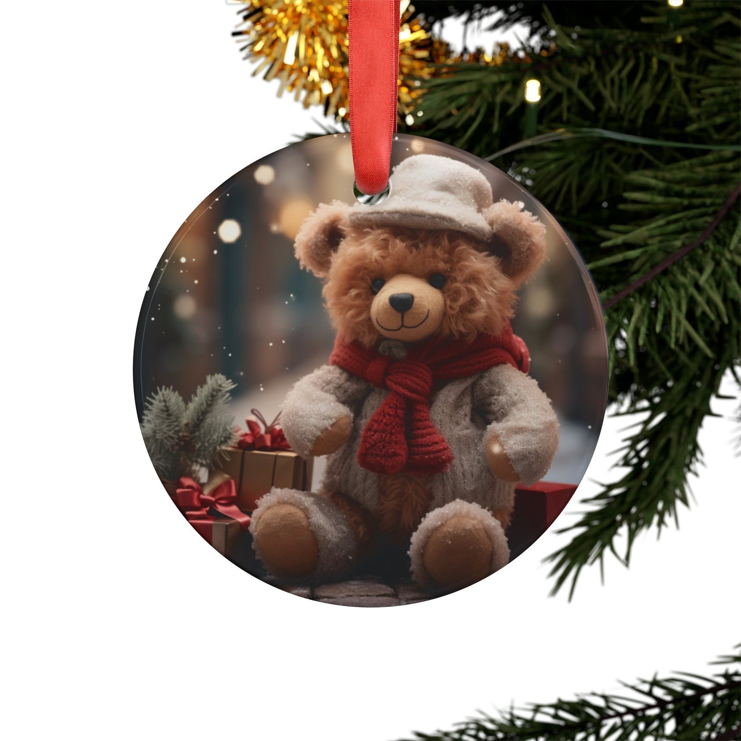 Acrylic Ornament with Ribbon, Teddy Bear Ornament, Holiday Tree, Christmas tree decoration, Holiday gift, Tree ornaments
