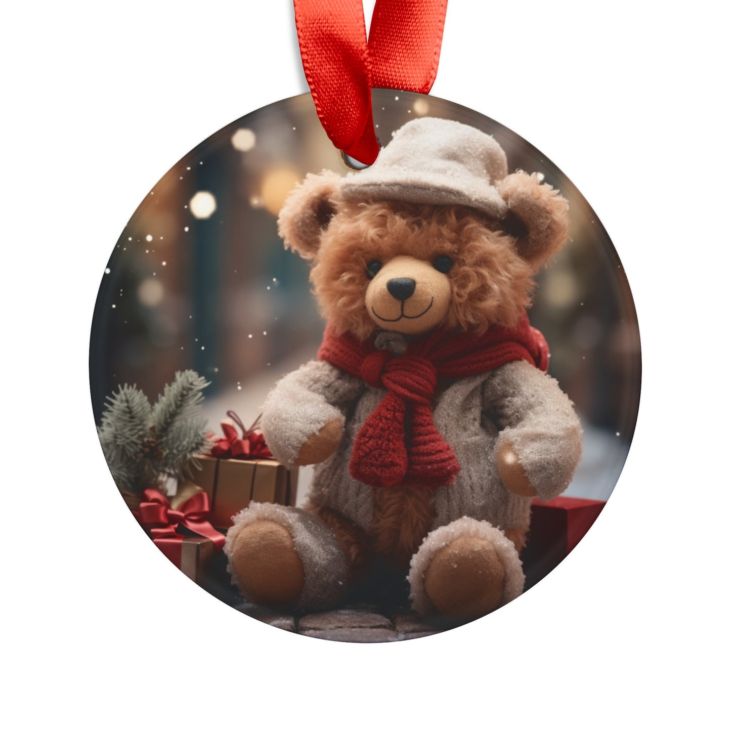 Acrylic Ornament with Ribbon, Teddy Bear Ornament, Holiday Tree, Christmas tree decoration, Holiday gift, Tree ornaments