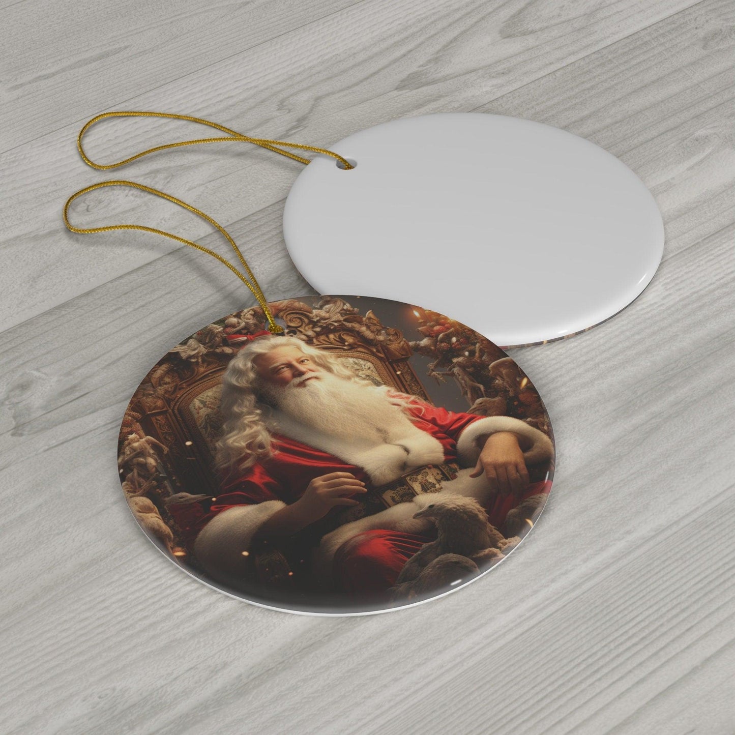 Ceramic Ornament, Mystic Christmas, Round ornament, Christmas Santa, Tree ornaments, Holiday gift, Christmas Tree decorations, Red Ornaments