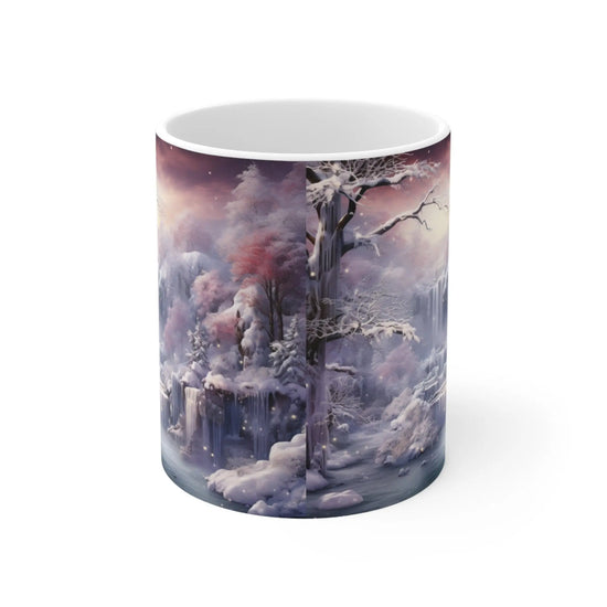 Ceramic Mug 11oz, Winter Cascade, Designer Mug, Colorful mug, Dreamy Mug, Xmas gift, Unique Mug, Mystic Art The Aurora Touch