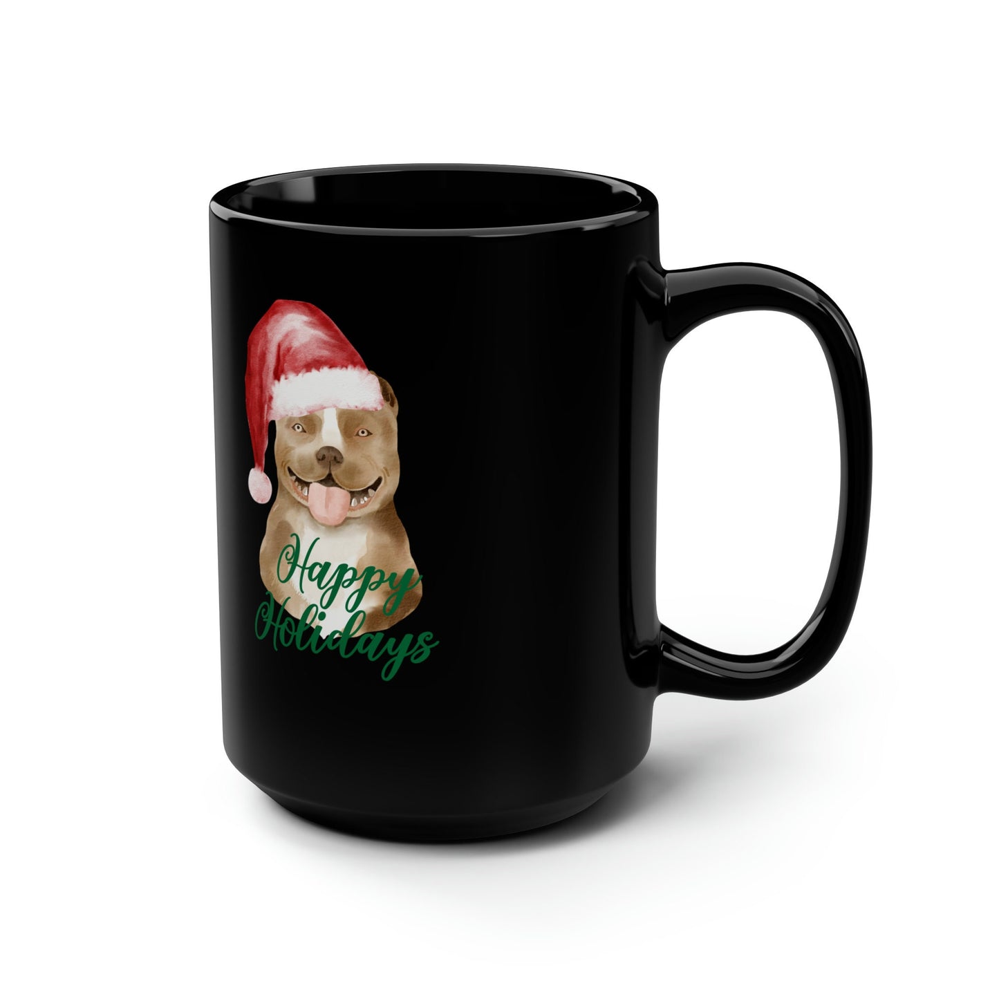 Black Mug, 15oz. PitBull Xmas, Holiday Mug, Kitchen decor, tall coffee mug, Xmas gift, Designer Mug, Pet Lover mug, Gift for him