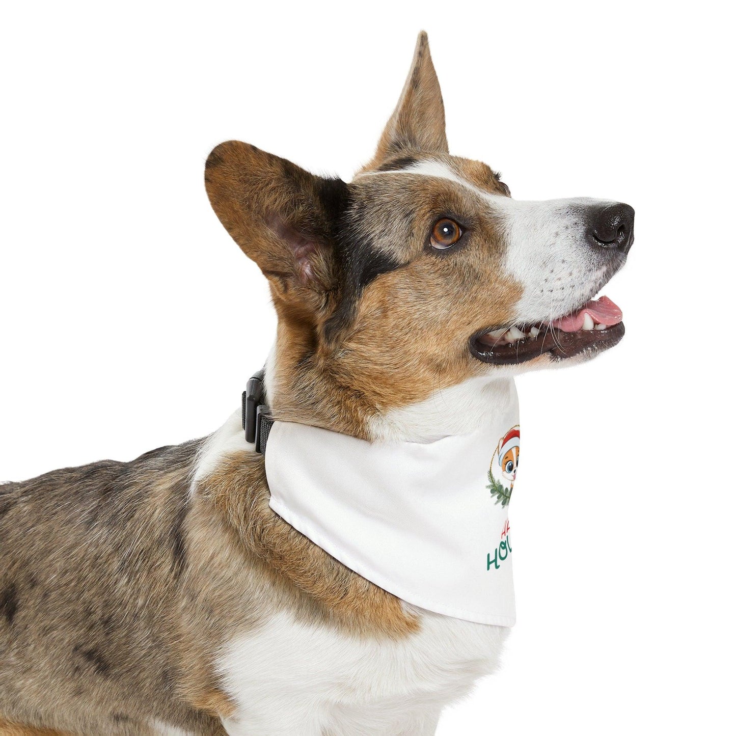 Pet Bandana Collar, Holiday fun festive Happy Holidays print dog owner gift Xmas scarf pet clothing wear