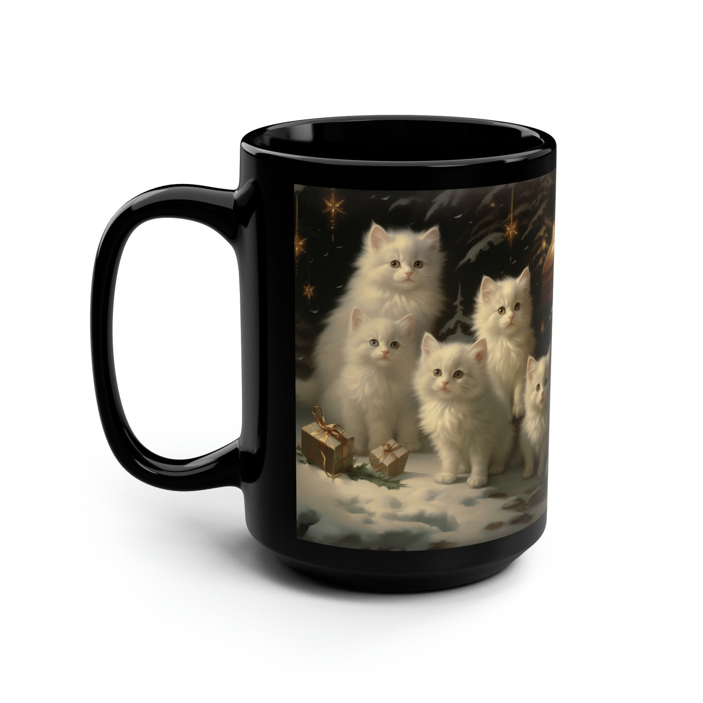 Charming 15oz Christmas Mug | Adorable White Kittens Holiday Portrait | Perfect Gift for Cat Lovers