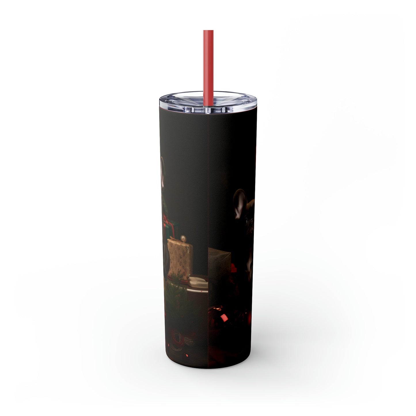 Holiday Tumbler with Straw, 20oz, Frenchie dogs, Holiday Tumbler, Designer cup, Dog lover cup, Sippy cup, Xmas gift, Stocking, Holiday