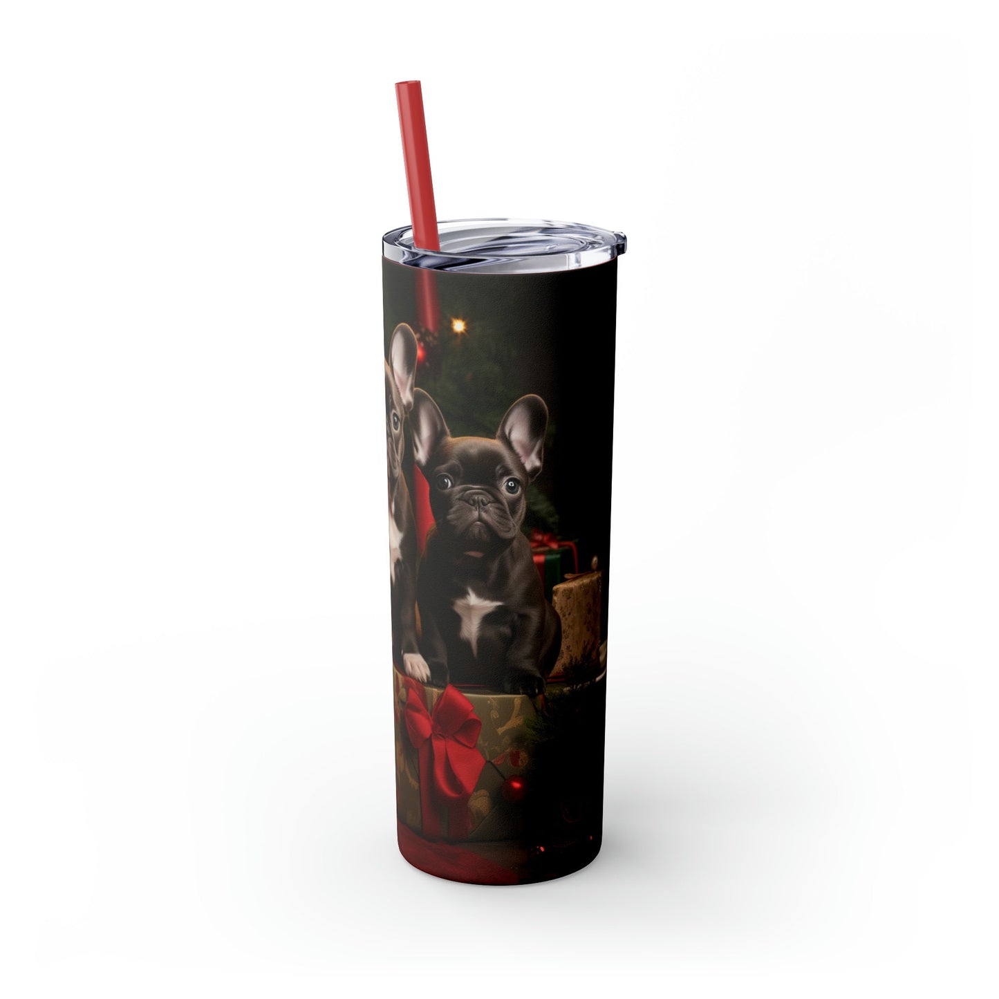 Holiday Tumbler with Straw, 20oz, Frenchie dogs, Holiday Tumbler, Designer cup, Dog lover cup, Sippy cup, Xmas gift, Stocking, Holiday