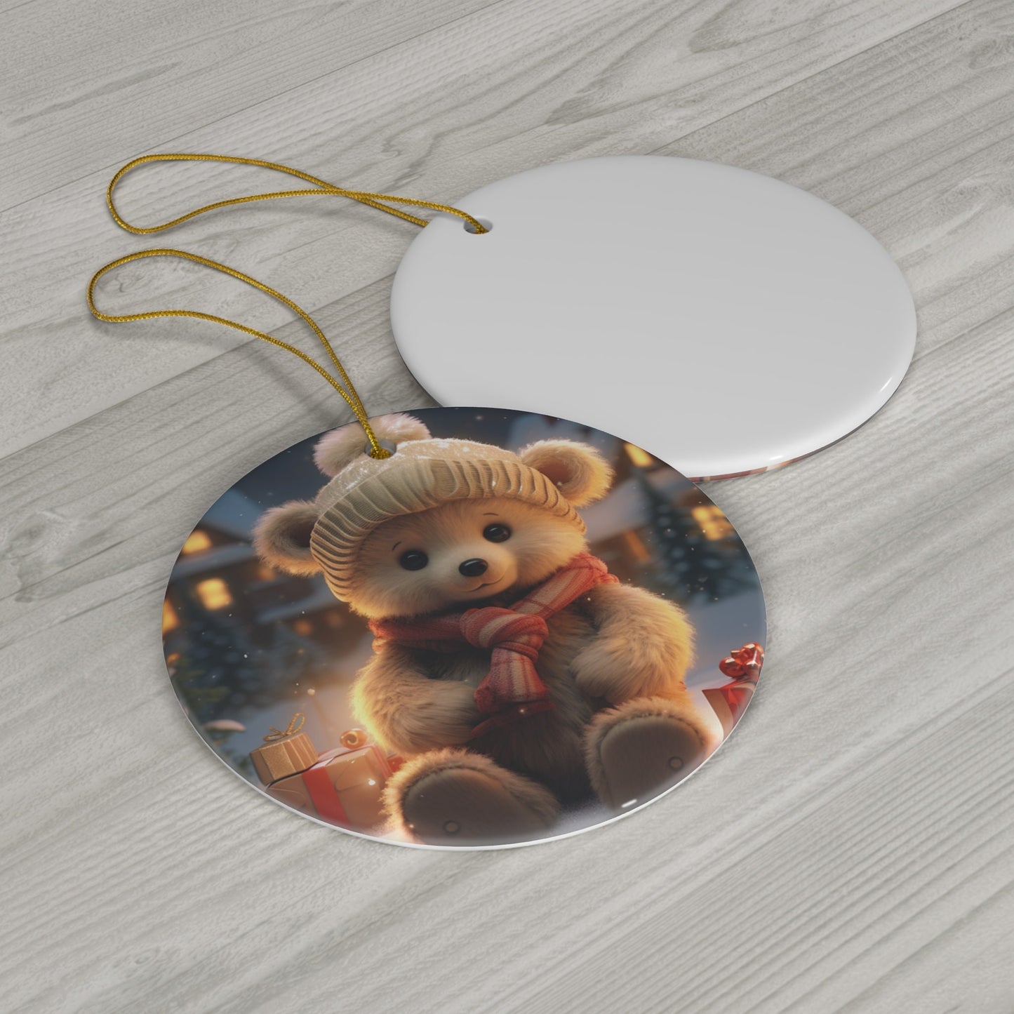 Adorable Round Ceramic Christmas Teddy Bear Ornament - Perfect Holiday Keepsake