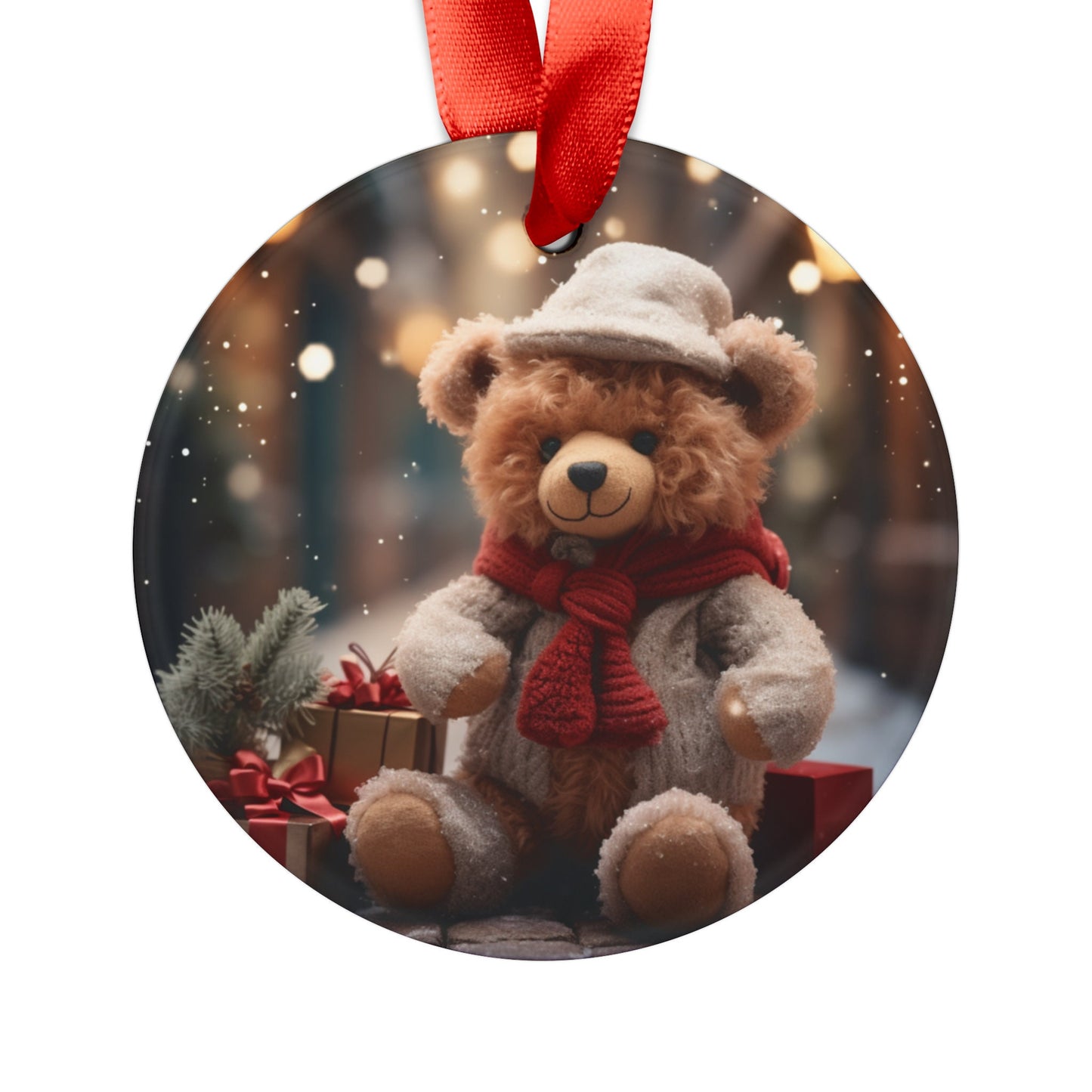 Acrylic Ornament with Ribbon, Teddy Bear Ornament, Holiday Tree, Christmas tree decoration, Holiday gift, Tree ornaments
