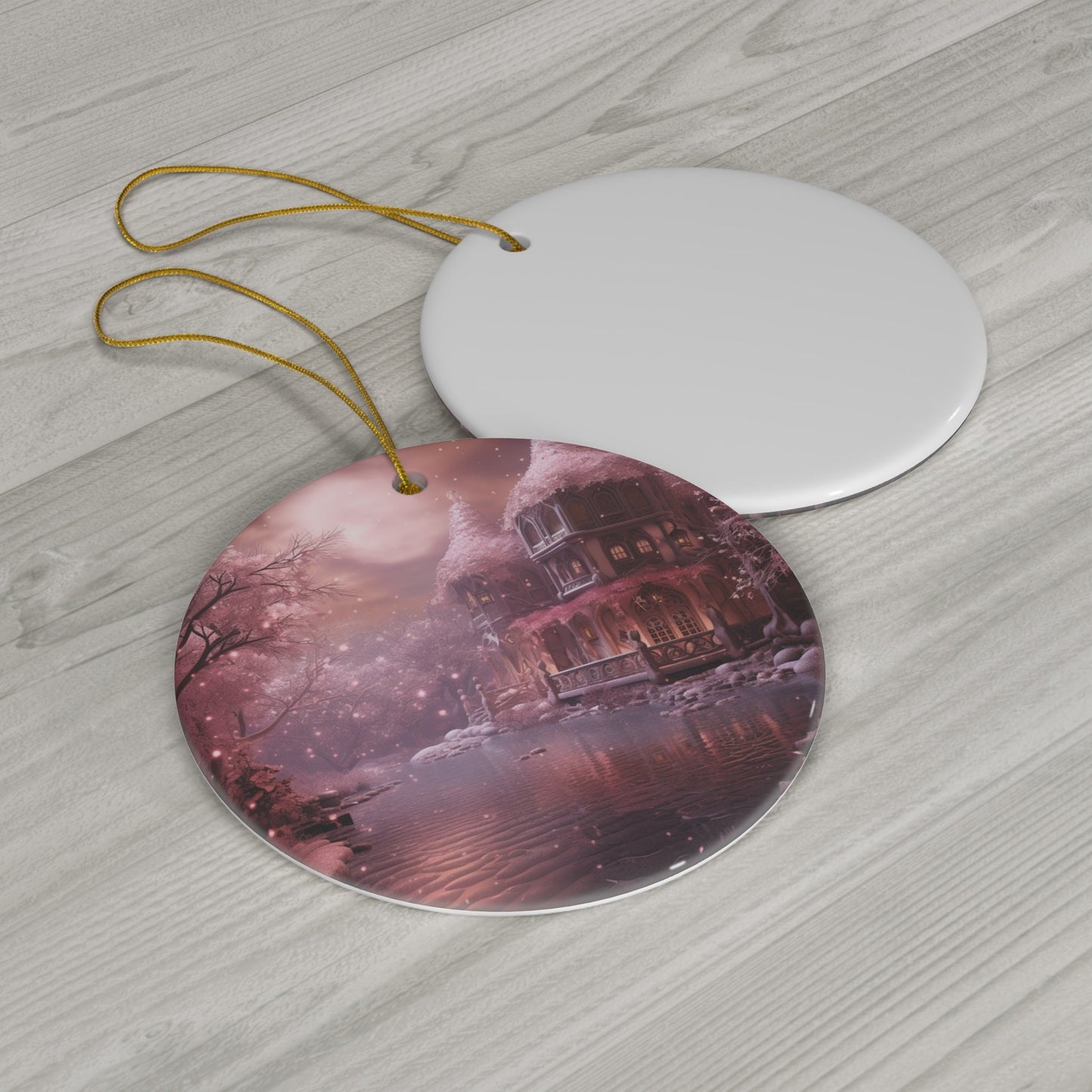 Ceramic Ornament, round ornament, pink decor, pink Christmas, Tree ornament, Decorative art