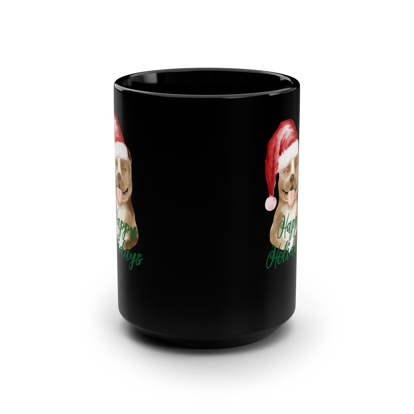 Black Mug, 15oz. PitBull Xmas, Holiday Mug, Kitchen decor, tall coffee mug, Xmas gift, Designer Mug, Pet Lover mug, Gift for him