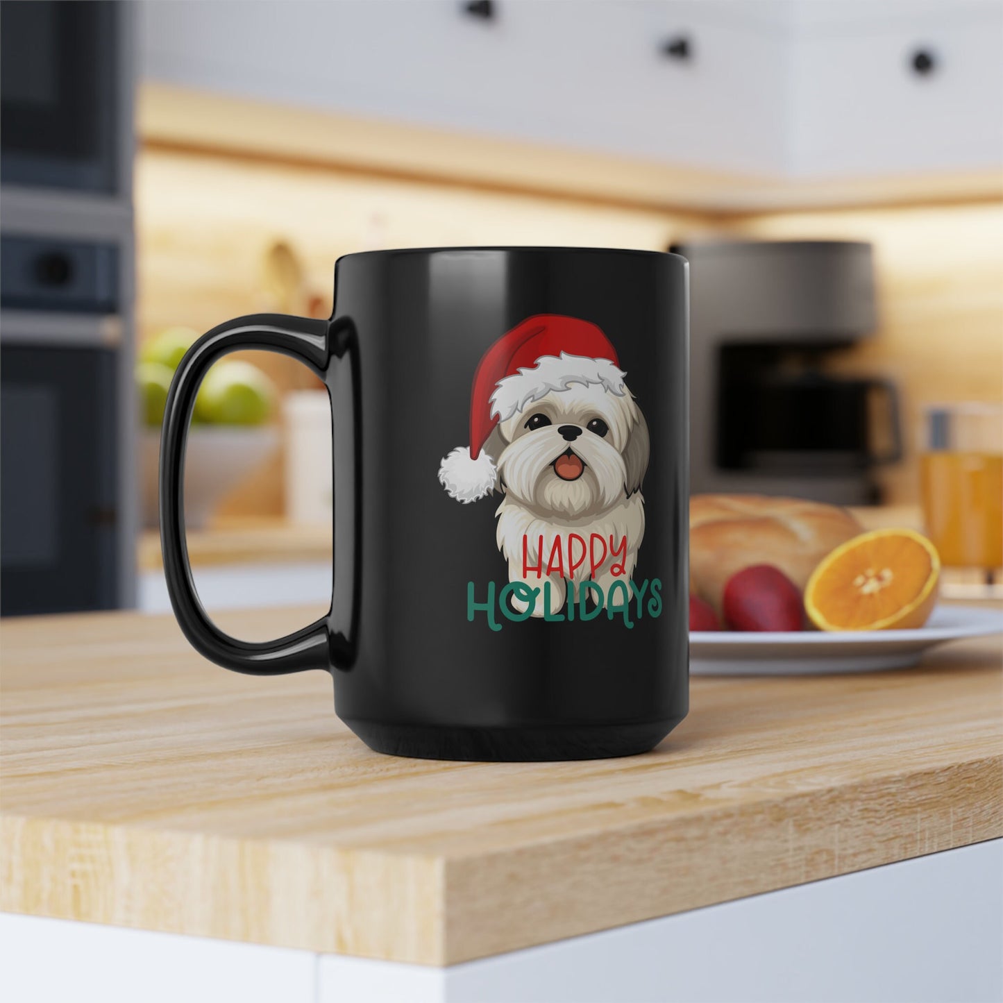 Black Mug, 15oz, ShitZu, Dog Lovers Mug, Holiday Mug, Tall Coffee Mug, Tea mug, Novelty Mug, Ceramic Mug, Xmas gift
