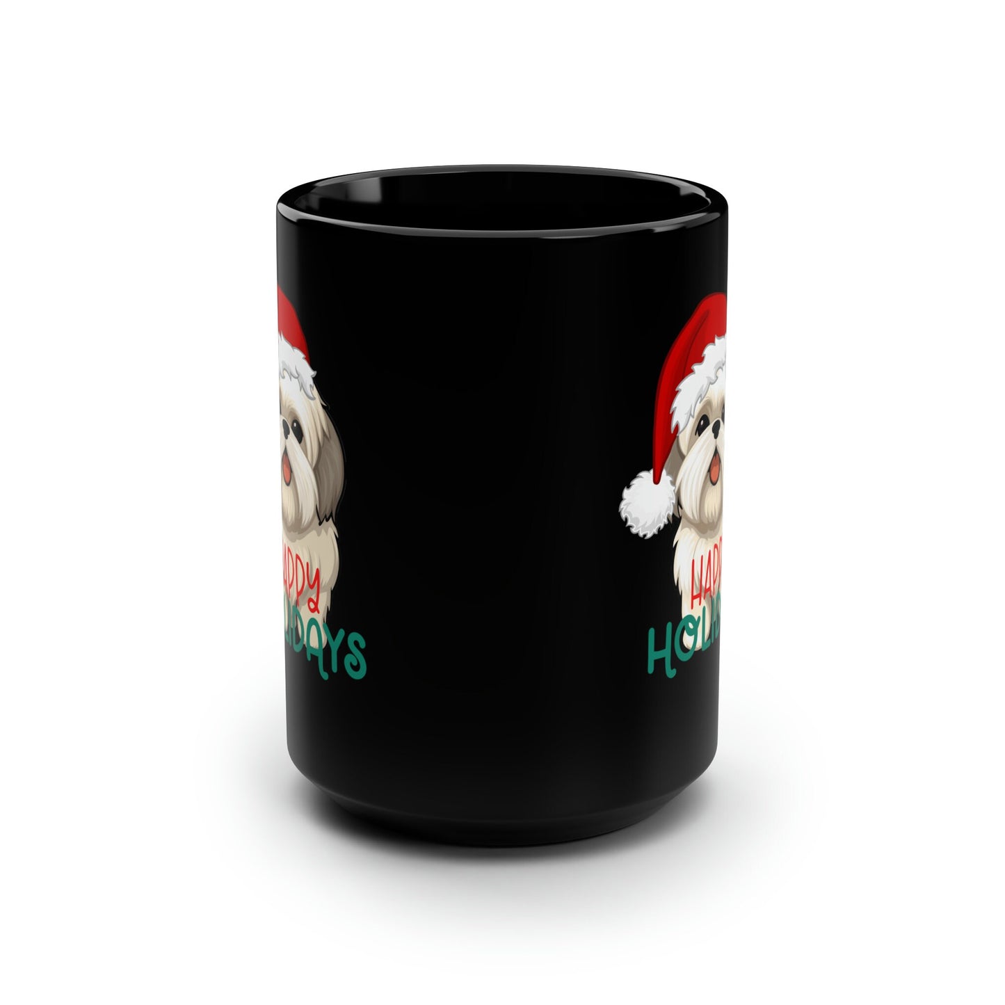 Black Mug, 15oz, ShitZu, Dog Lovers Mug, Holiday Mug, Tall Coffee Mug, Tea mug, Novelty Mug, Ceramic Mug, Xmas gift