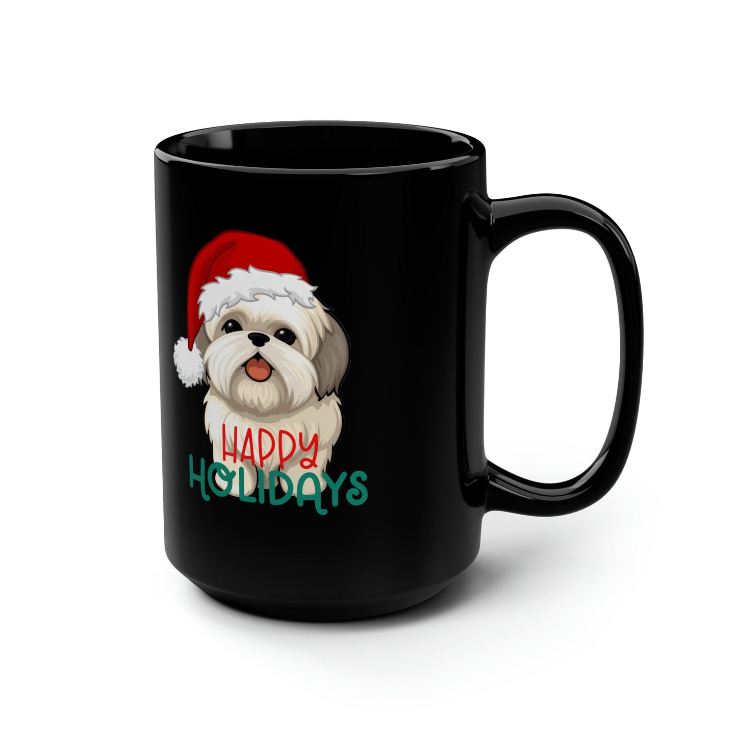 Black Mug, 15oz, ShitZu, Dog Lovers Mug, Holiday Mug, Tall Coffee Mug, Tea mug, Novelty Mug, Ceramic Mug, Xmas gift