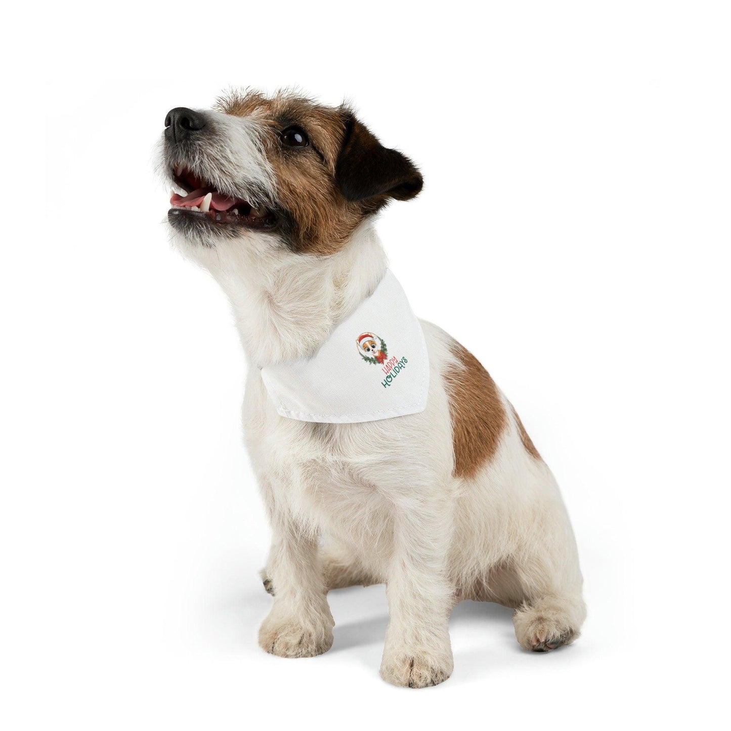 Pet Bandana Collar, Holiday fun festive Happy Holidays print dog owner gift Xmas scarf pet clothing wear