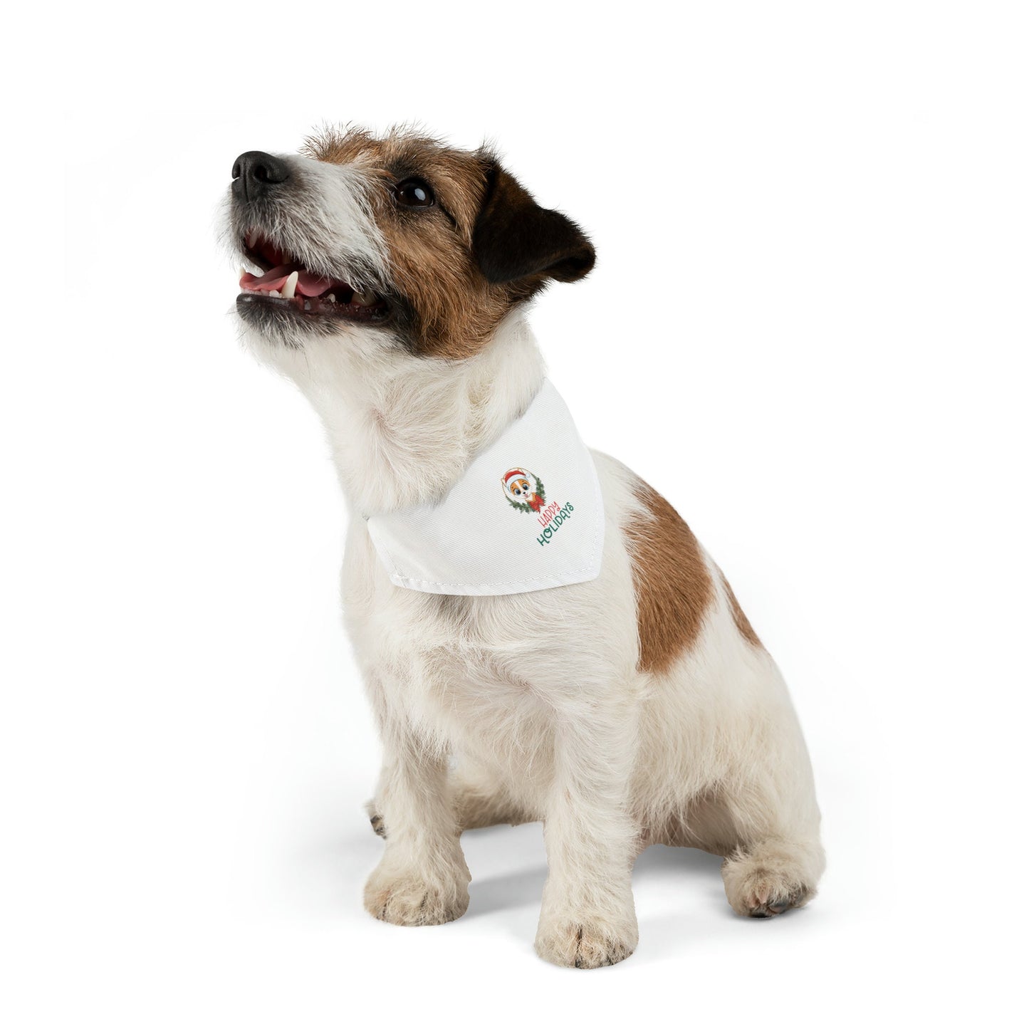 Pet Bandana Collar, Holiday fun festive Happy Holidays print dog owner gift Xmas scarf pet clothing wear