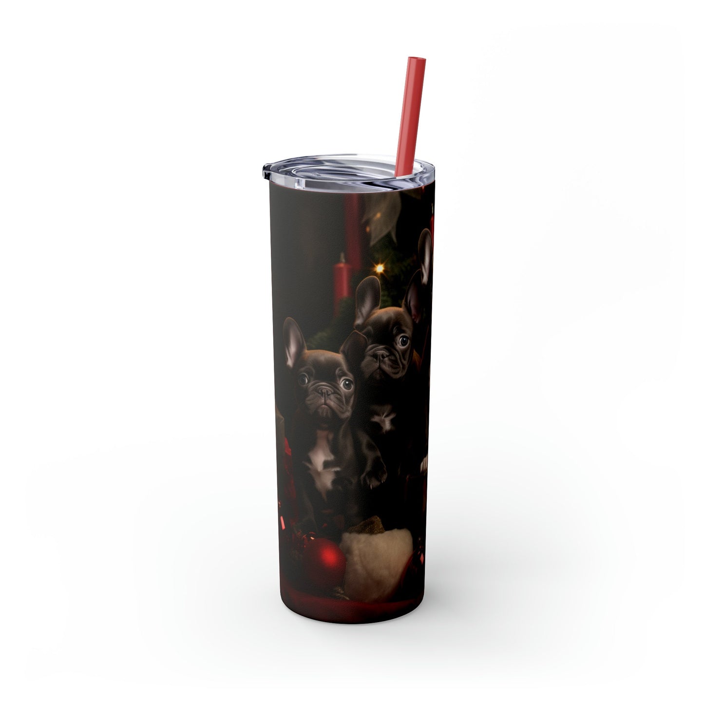 Holiday Tumbler with Straw, 20oz, Frenchie dogs, Holiday Tumbler, Designer cup, Dog lover cup, Sippy cup, Xmas gift, Stocking, Holiday