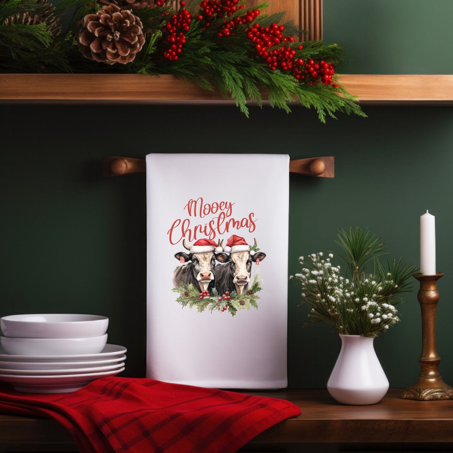 Farm Animal Holiday Tea Towels - Farmers Towel, Country Xmas Theme, Hand Towels, Holiday Decor, Cooking Towel
