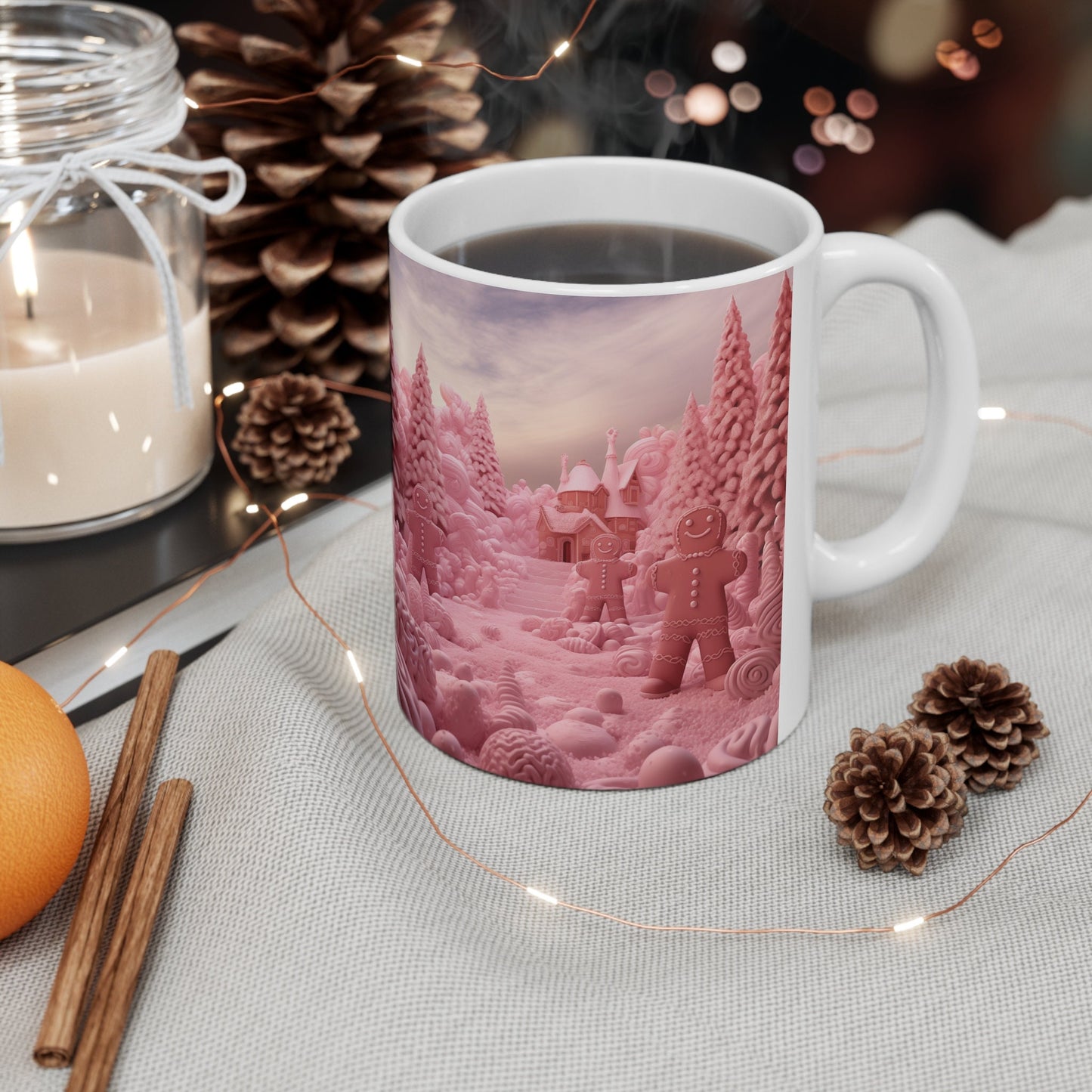 Ceramic Mug 11oz, Pink Holiday Mug, Pink Gingerbread Man, Pretty in Pink, Coffee Mug, Holiday Mugs, Xmas gift