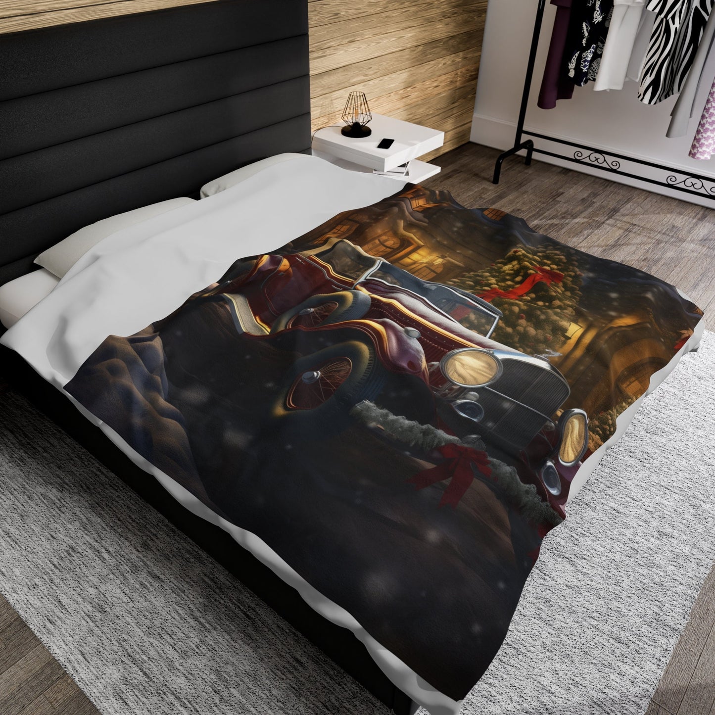Velveteen Plush Blanket, Classic Rolls Royce Portrait, Fancy Fleece Blankets, Holiday Design Blankets, Xmas Bed Covers, Xmas Couch Decor