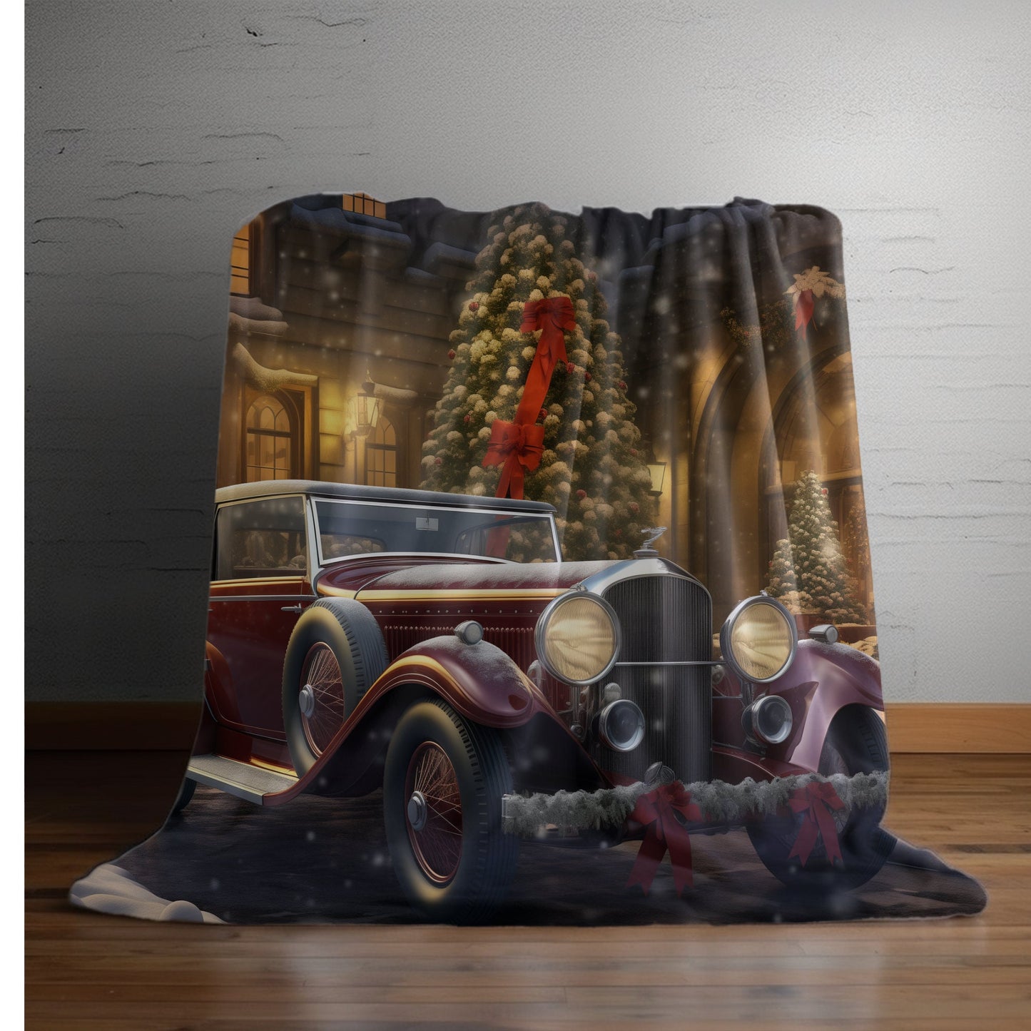 Velveteen Plush Blanket, Classic Rolls Royce Portrait, Fancy Fleece Blankets, Holiday Design Blankets, Xmas Bed Covers, Xmas Couch Decor