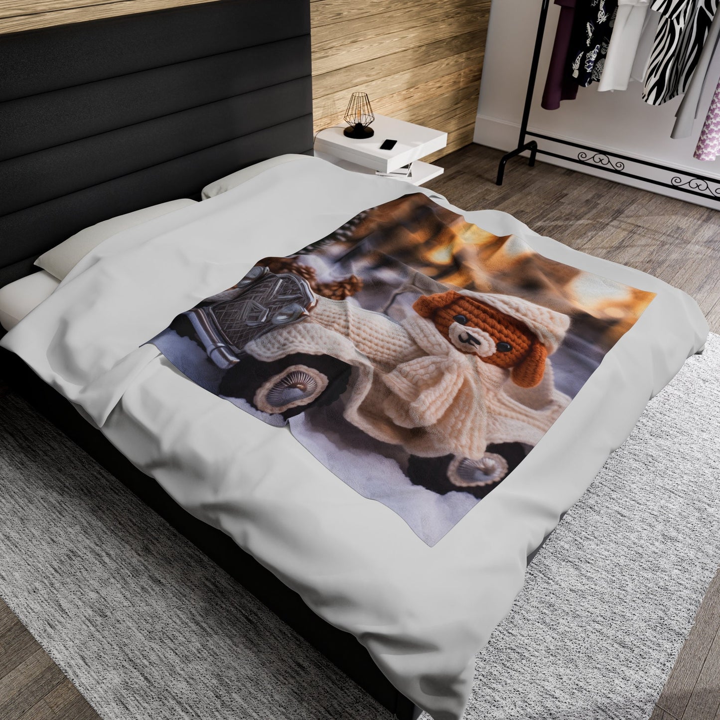 Velveteen Plush Blanket - Child Bedroom Winter Bedcover, Cozy Crotchet Design Blanket, Holiday Blanket, Adorable Bedcover, Child Winter