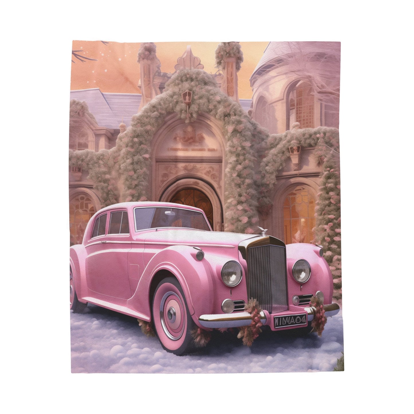 Velveteen Plush Blanket, Pretty in pink luxury classic car image living room bedroom couch fancy soft comfy throw quilt great for holiday