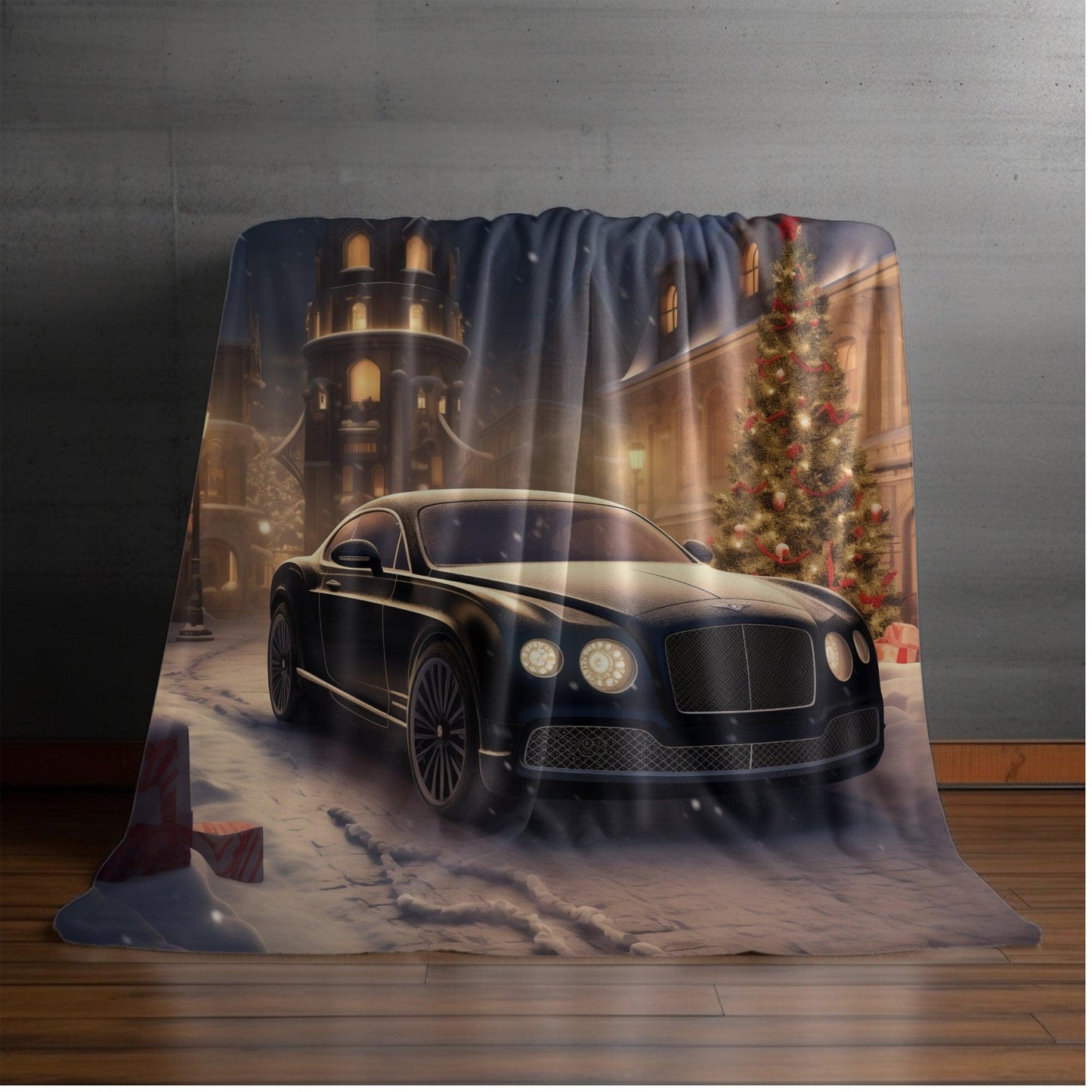 Velveteen Plush Blanket, black Bentley fancy luxury car designer snuggle fireplace couch guest room holiday throw blanket.