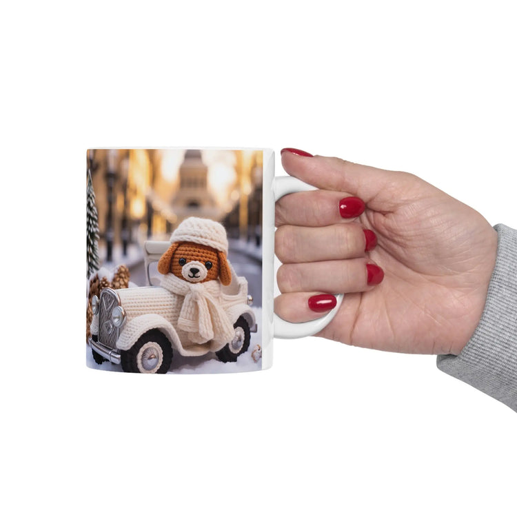 Ceramic Mug 11oz, Crochet design, Holiday mug, coffee cup, Hot tea mug, Designer mug, Xmas novelty mugs, gingerbread man The Aurora Touch