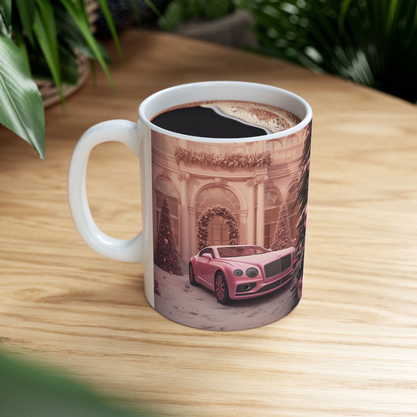 Ceramic Mug 11oz, Pink Bentley luxury boss executive holiday designer entrepreneur stylish mornine joe evening green tea classy decor mug
