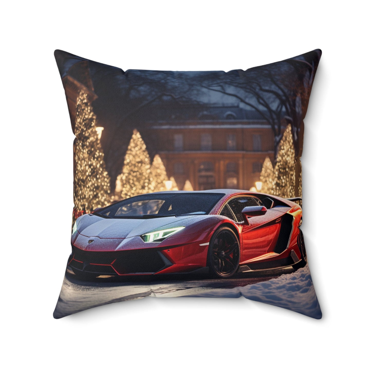 Spun Polyester Square Pillow, lamborghini print design, Gift for Teen Boy, Luxury Bed Pillow, Exotic Car Art, Designer Bed Pillow, Xmas gift