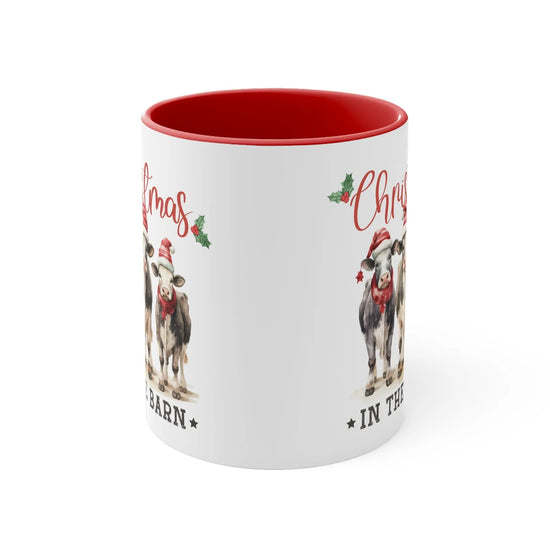 Accent Coffee Mug, 11oz, Christmas in the barn farmhouse country style kitchen design decor two tone hot coco apple cider holiday mood cup The Aurora Touch