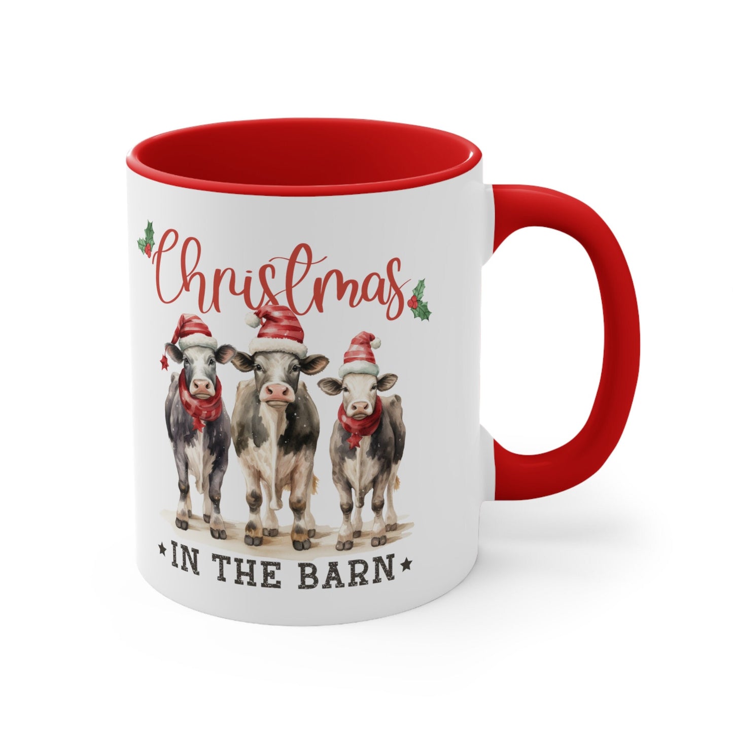 Accent Coffee Mug, 11oz, Christmas in the barn farmhouse country style kitchen design decor two tone hot coco apple cider holiday mood cup