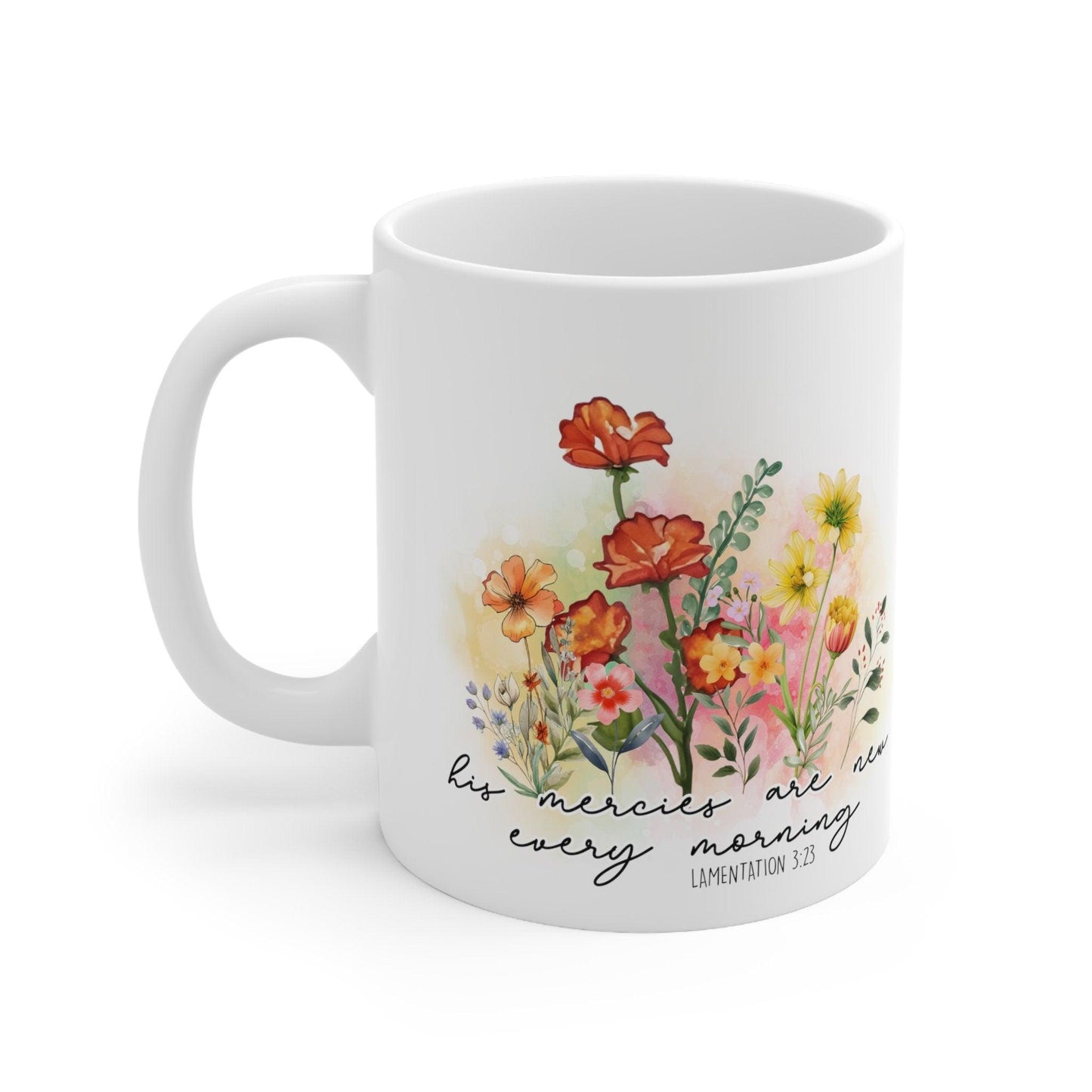 Ceramic Mug 11oz, Positive empowerment Jewish faith floral design coffee tea Bat Mitzvah gift