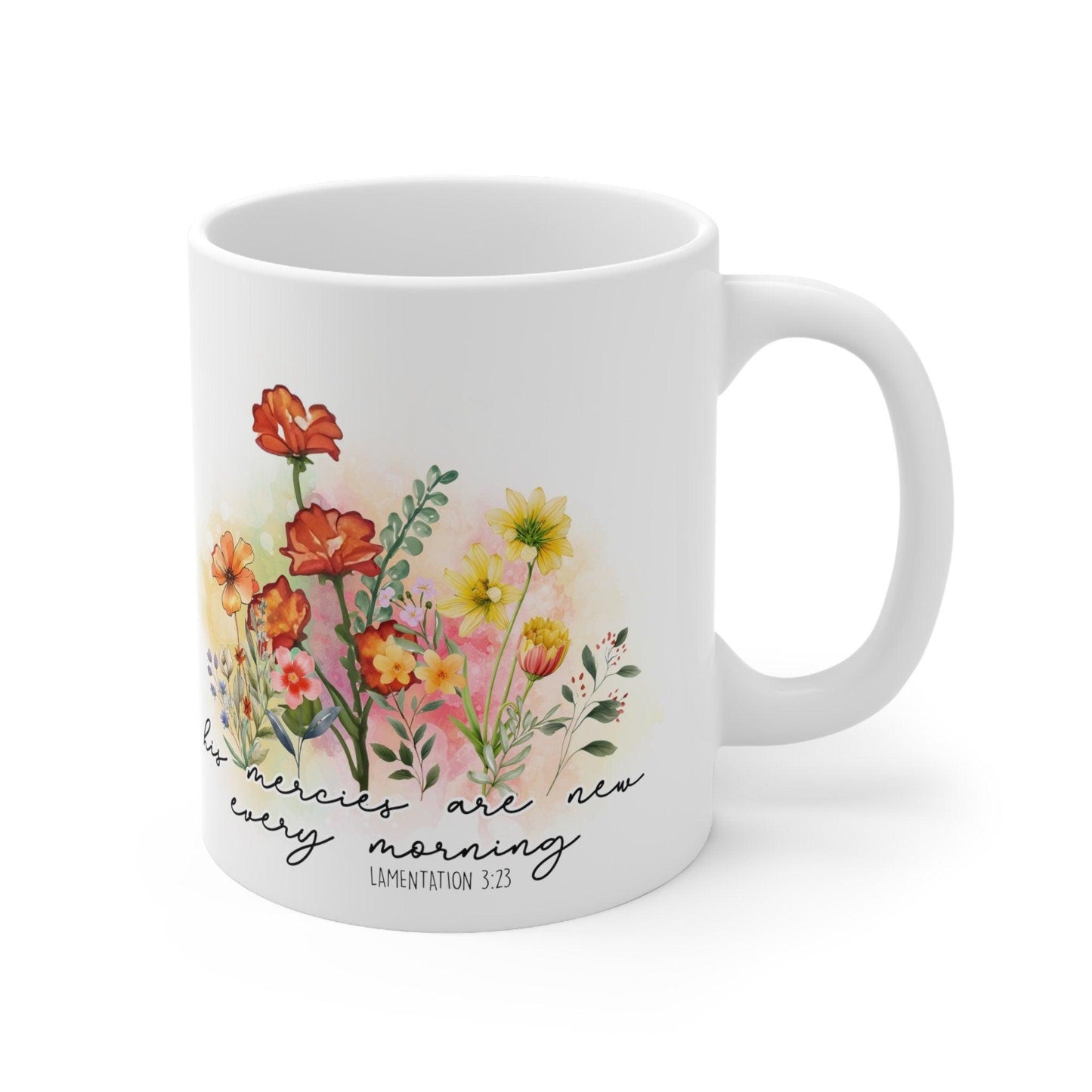Ceramic Mug 11oz, Positive empowerment Jewish faith floral design coffee tea Bat Mitzvah gift