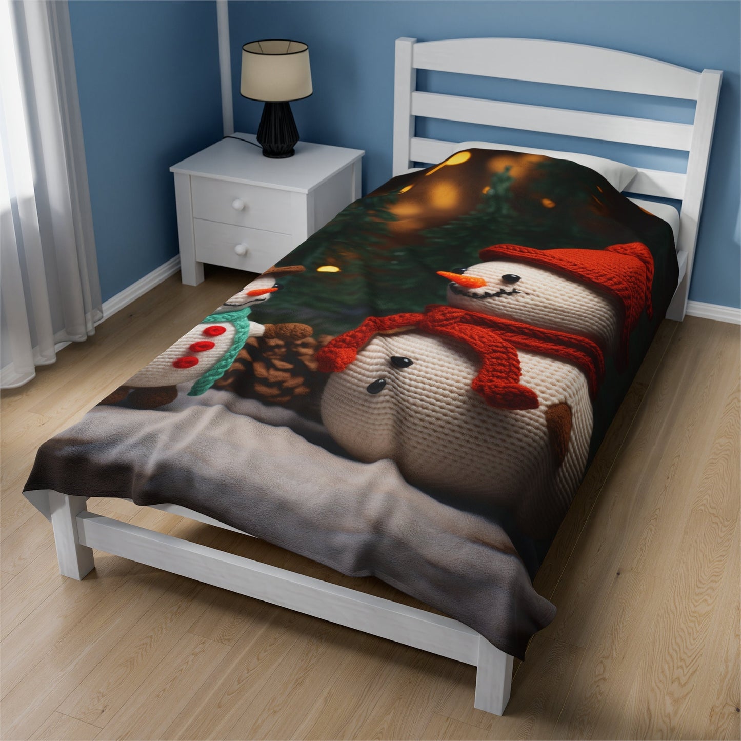 Velveteen Plush Blanket, Snowmen Blanket, Kids Room Blanket, Child Xmas Bed Cover, Soft Fleece Bed spread, Holiday Couch Throw