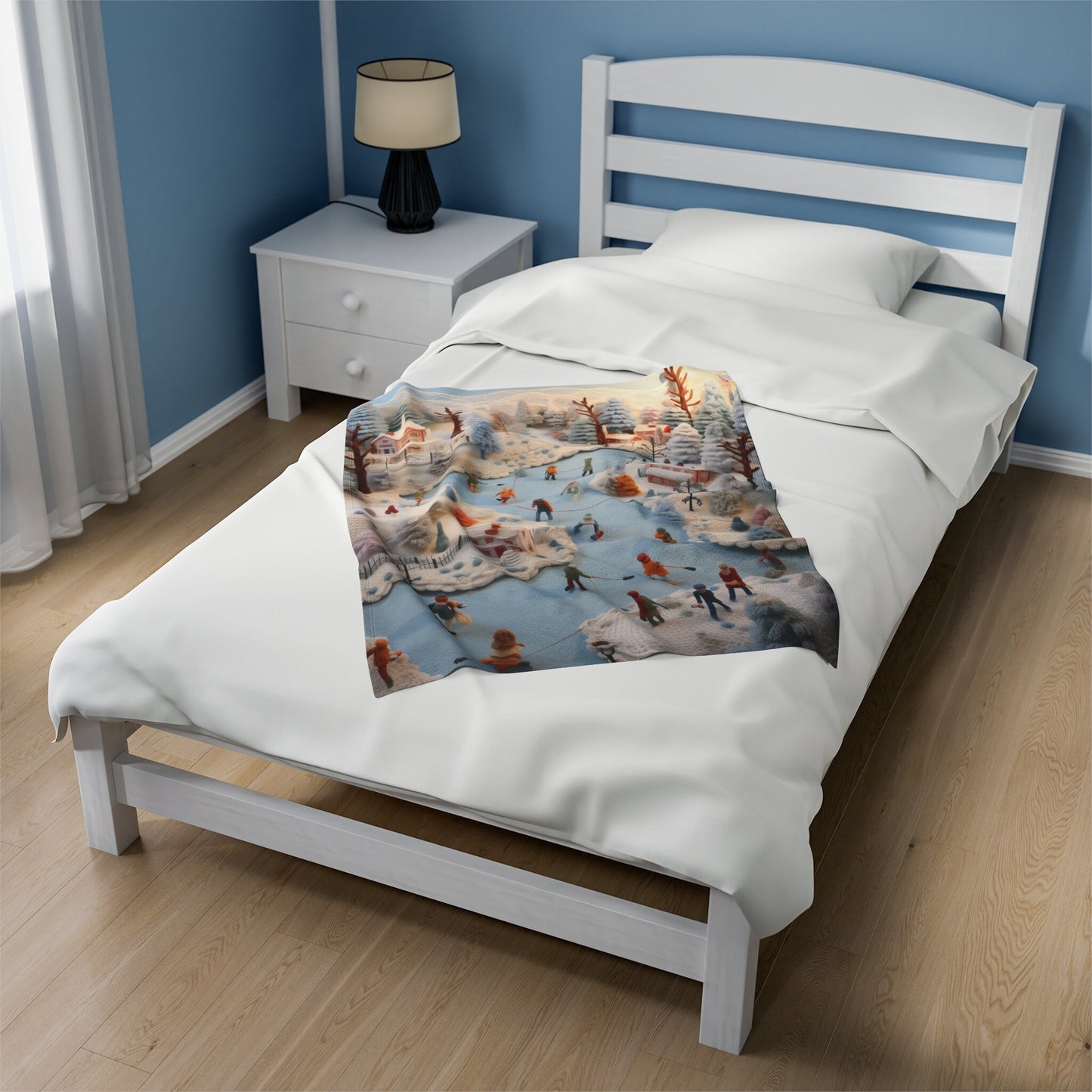 Velveteen Xmas Holiday Plush Blanket any room child bedroom ice skating festive family portraot design soft cozy winter bedspread throw