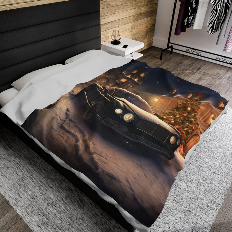 Velveteen Plush Blanket, black Bentley fancy luxury car designer snuggle fireplace couch guest room holiday throw blanket. The Aurora Touch
