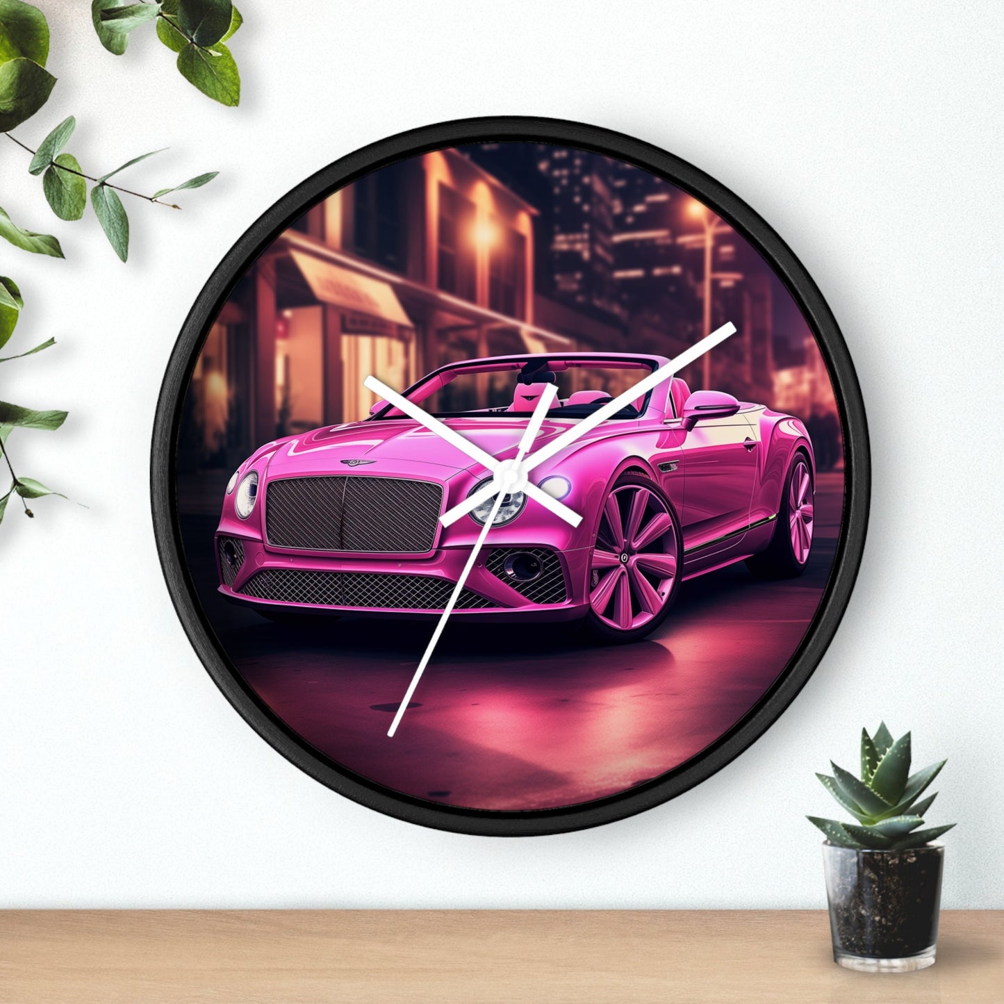 Wall Clock, Pink Bentley exotic vibrant fancy Barbie car design for bedroom hallway living room office upscale luxury wall art home decor