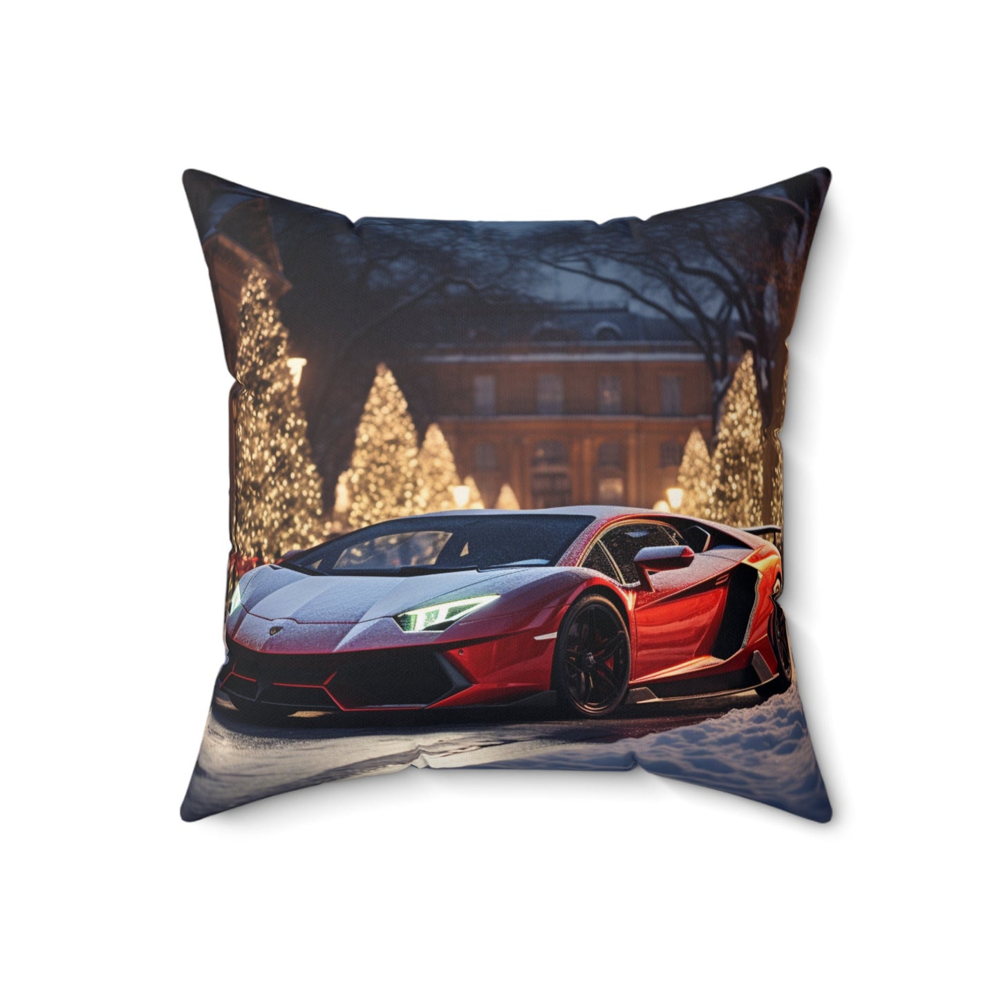 Spun Polyester Square Pillow, lamborghini print design, Gift for Teen Boy, Luxury Bed Pillow, Exotic Car Art, Designer Bed Pillow, Xmas gift