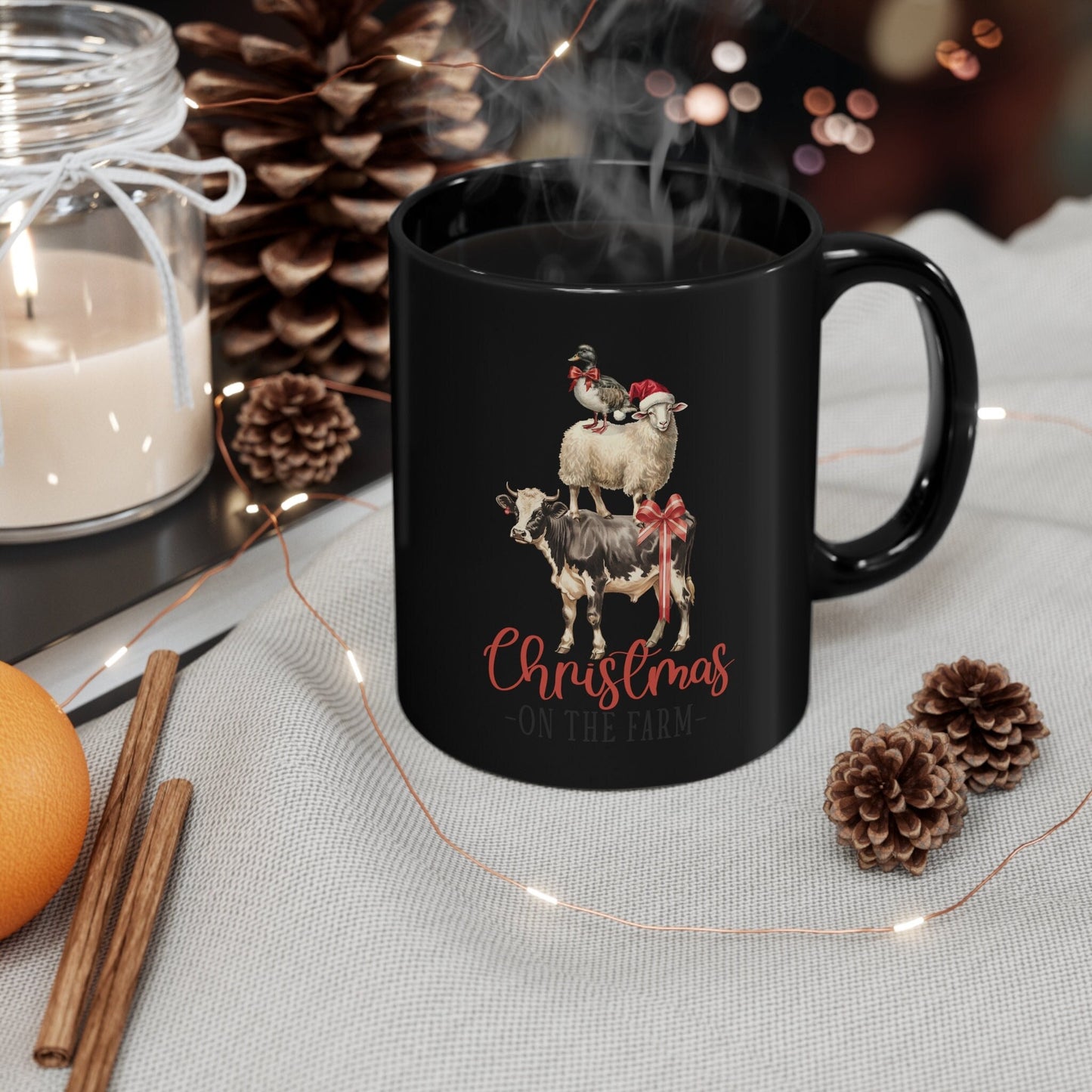 11oz Black Mug, Holiday Mug, Country Holiday, last Minute gift, Xmas party Item, Decorative Coffee Mug, Black Stylish Mug, Holiday item