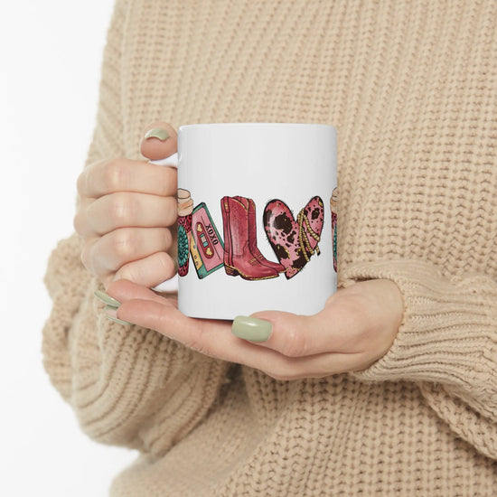 Ceramic Mug 11oz, Valentines Coffee Mug, special valentine gift, Cowboy girl mug, Horse lover gift, Country Girl, Gift for her The Aurora Touch
