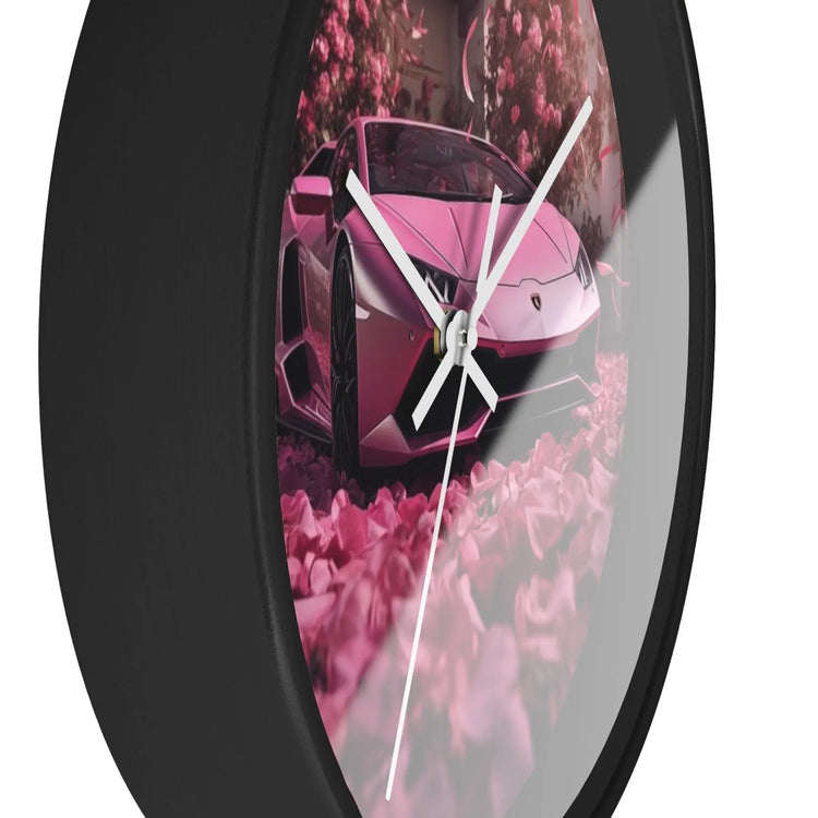 Wall Clock, Pink Lamborghini portrait dorm home room wall art pink rose petals sweet 16 quinceañera Bday gift for luxury exotic car lover The Aurora Touch