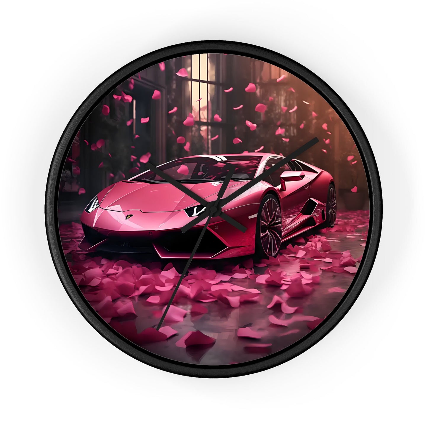 Wall Clock, Hot Pink Lamborghini modern stylish wall art room decor great gift for car lover